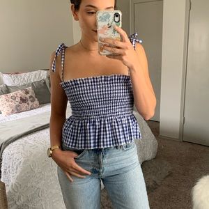Blue and white checkered top